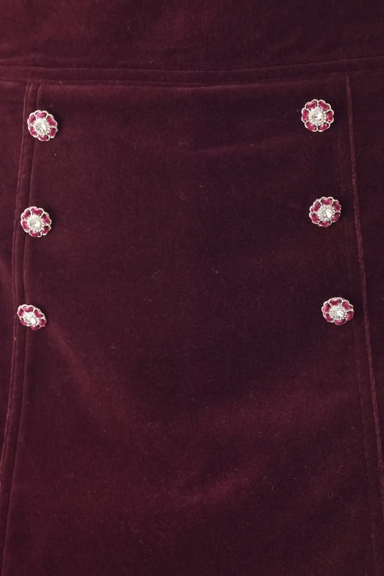 BORDEAUX VELVET BURGUNDY BUTTON-DETAIL SKORT