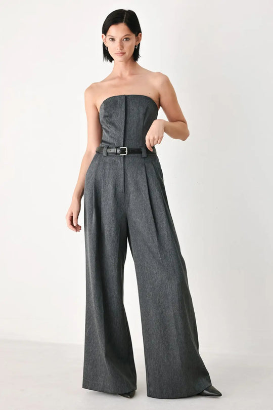 POWER HOUR STRAPLESS BELTED JUMPSUIT