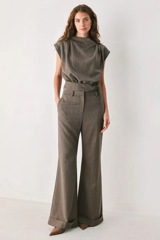 TAILORED TEMPO BROWN CUFFED FLARE PANTS