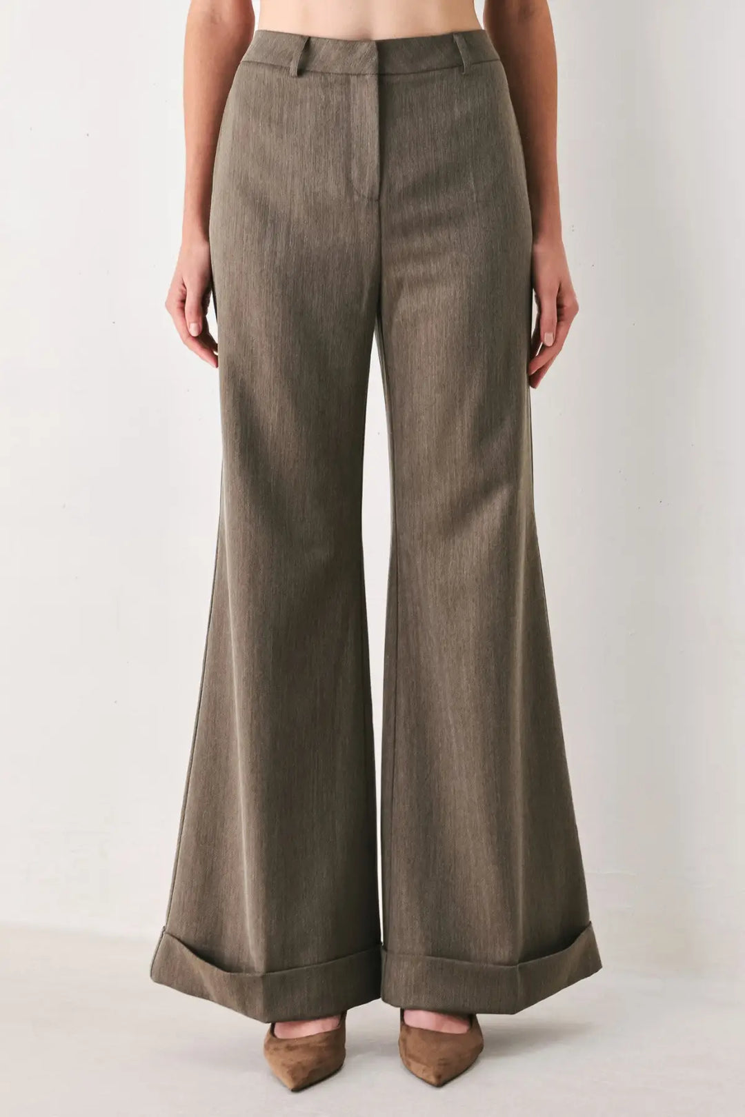 TAILORED TEMPO BROWN CUFFED FLARE PANTS
