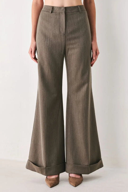 TAILORED TEMPO BROWN CUFFED FLARE PANTS