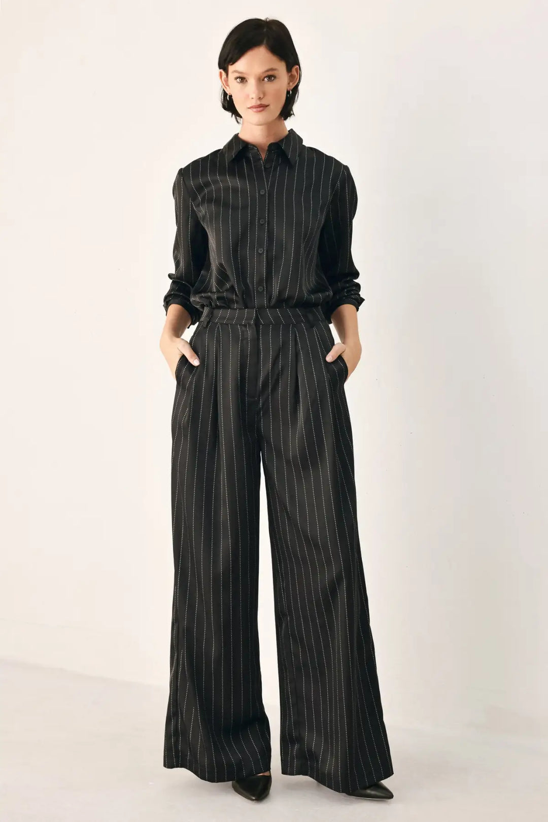 CITY AFTER DARK STRIPED WIDE LEG PANTS