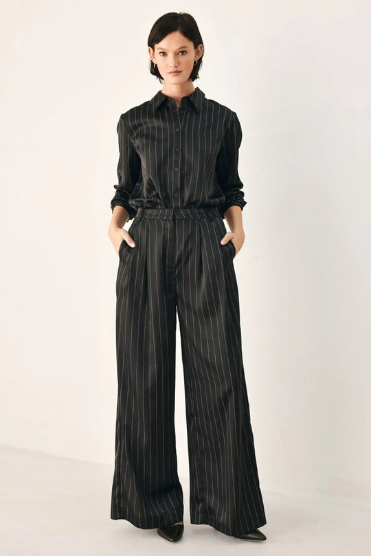CITY AFTER DARK STRIPED WIDE LEG PANTS