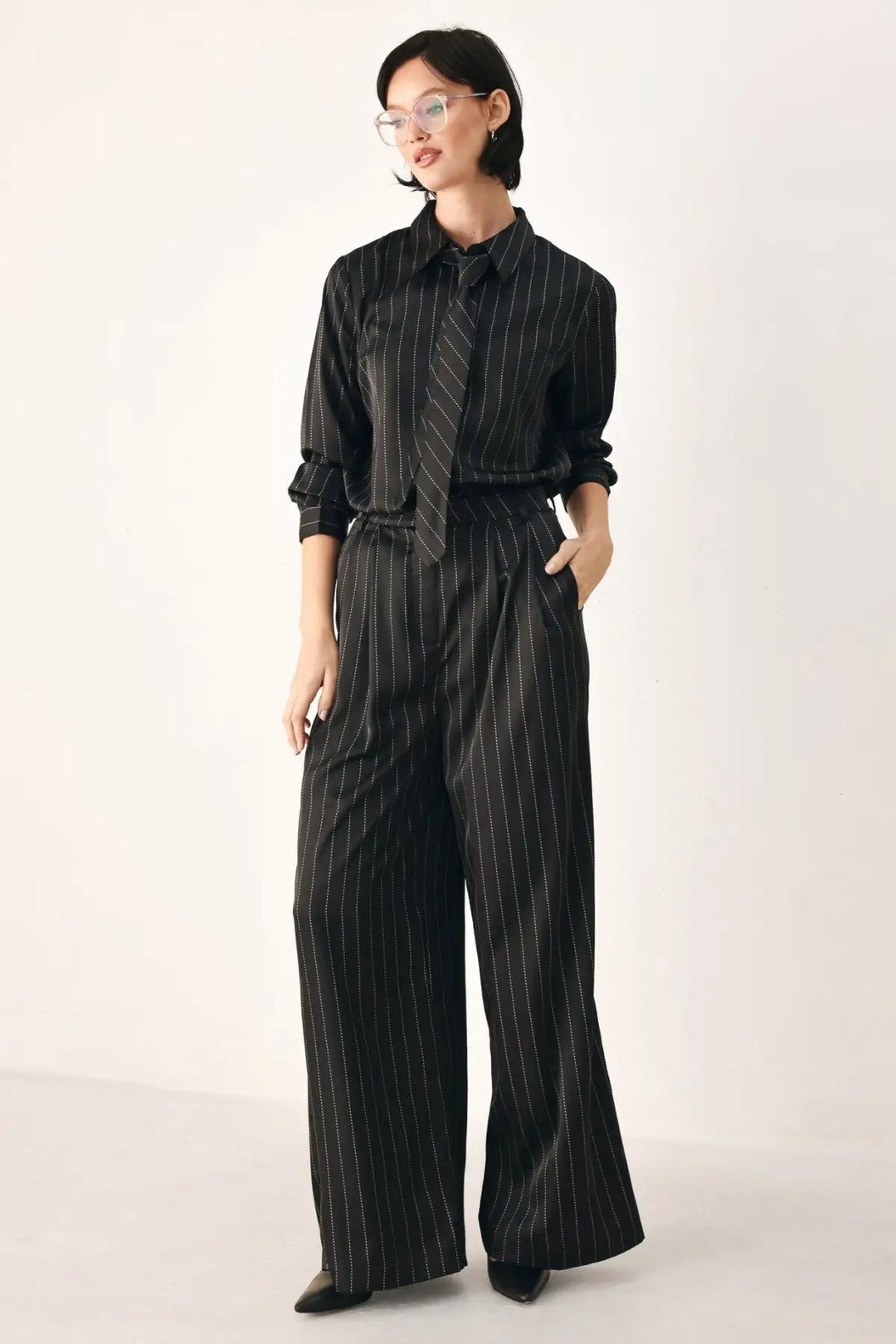 CITY AFTER DARK STRIPED WIDE LEG PANTS