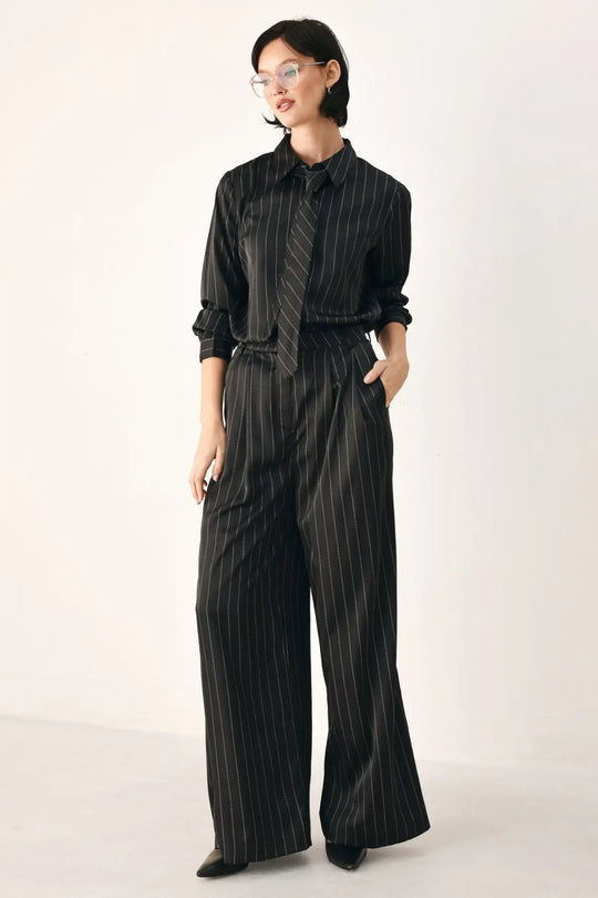 CITY AFTER DARK STRIPED WIDE LEG PANTS
