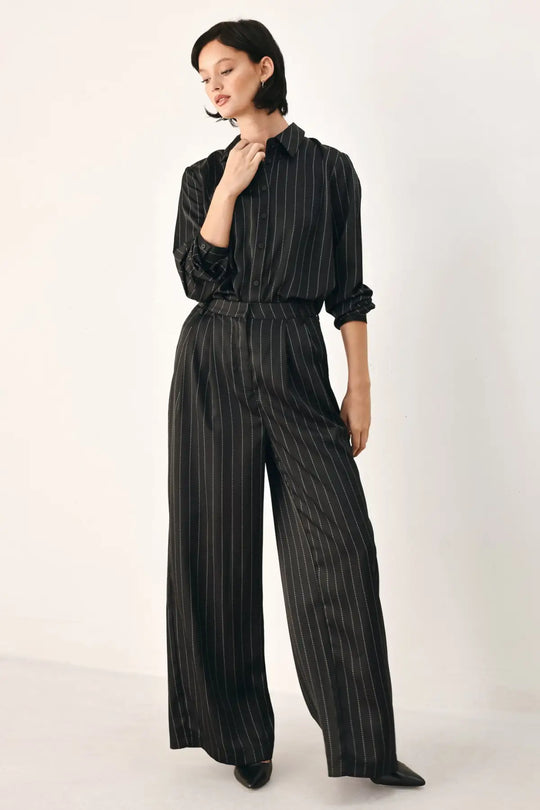 CITY AFTER DARK STRIPED WIDE LEG PANTS