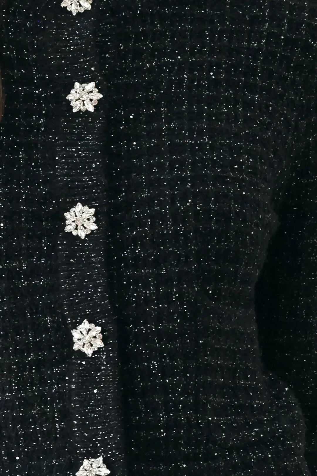 JEWELED MIDNIGHT BLACK BUTTON-DOWN SWEATER CARDIGAN