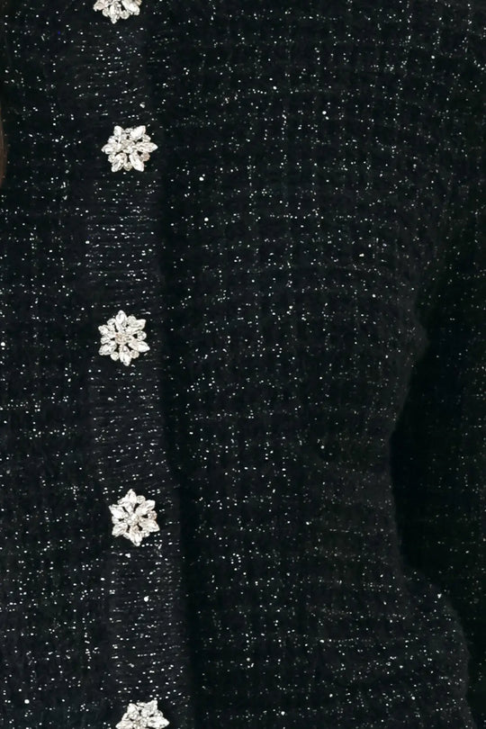 JEWELED MIDNIGHT BLACK BUTTON-DOWN SWEATER CARDIGAN