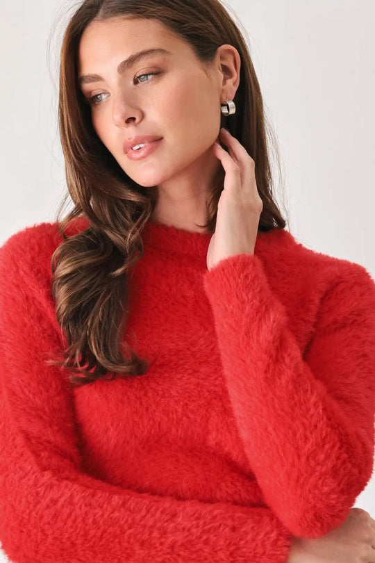 COLOR POP FUZZY SWEATER TOP