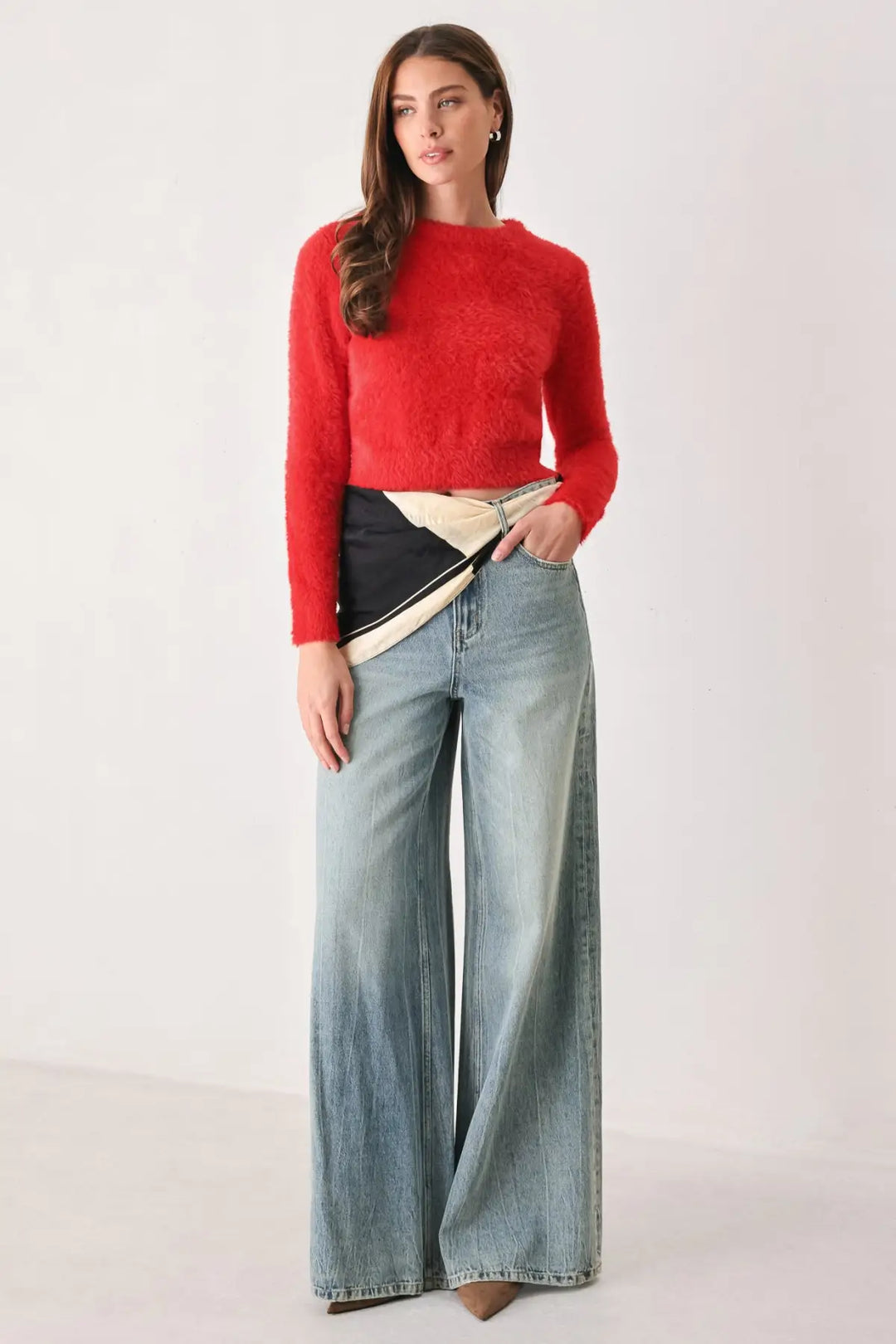 COLOR POP FUZZY SWEATER TOP