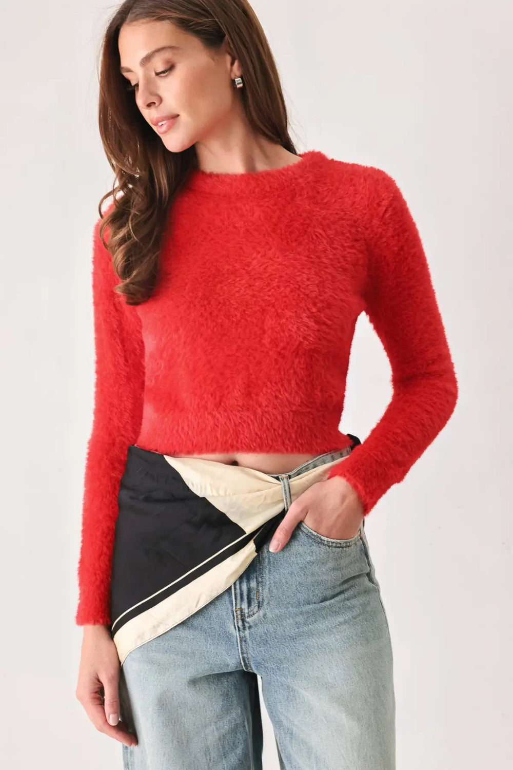 COLOR POP FUZZY SWEATER TOP