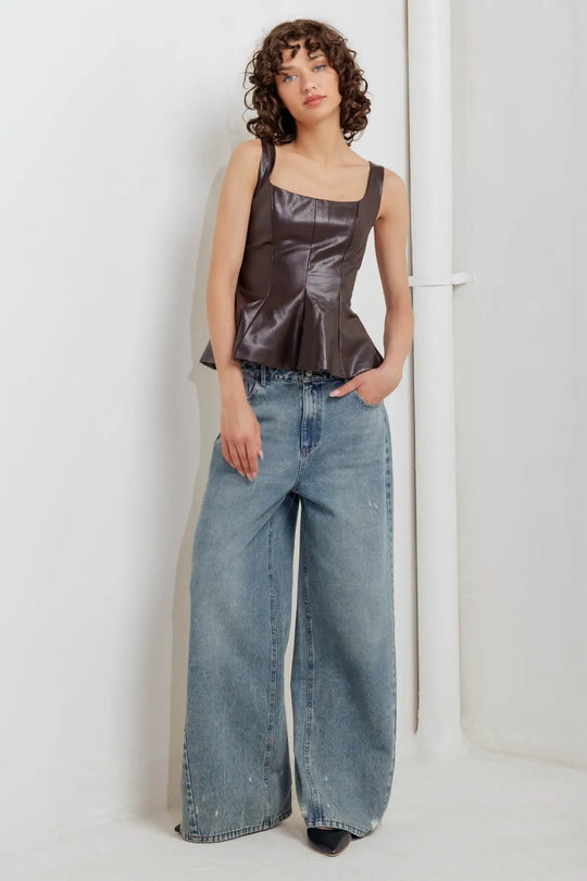 URBAN CHIC MINIMALISM FAUX LEATHER TOP - TOPS