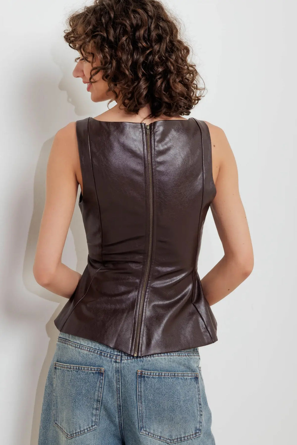 URBAN CHIC MINIMALISM FAUX LEATHER TOP - TOPS