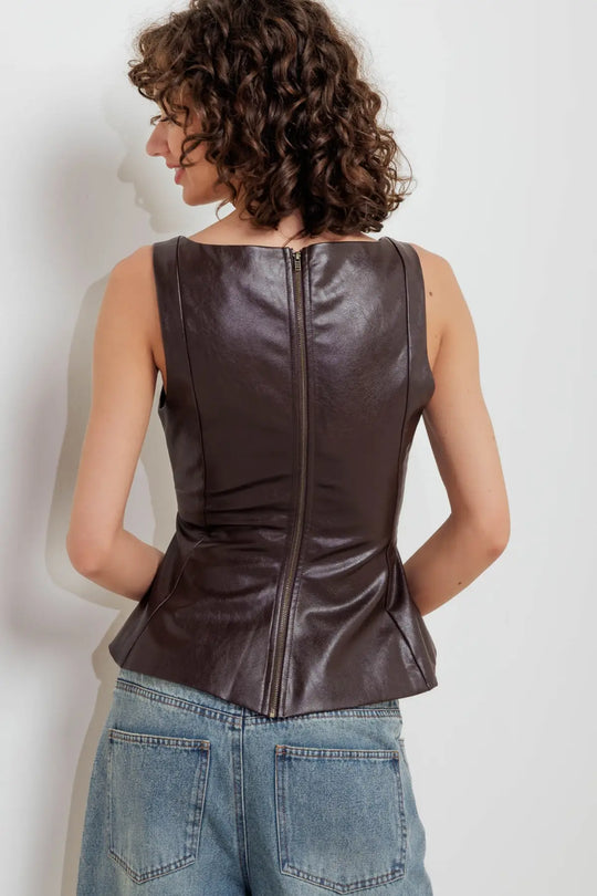 URBAN CHIC MINIMALISM FAUX LEATHER TOP - TOPS
