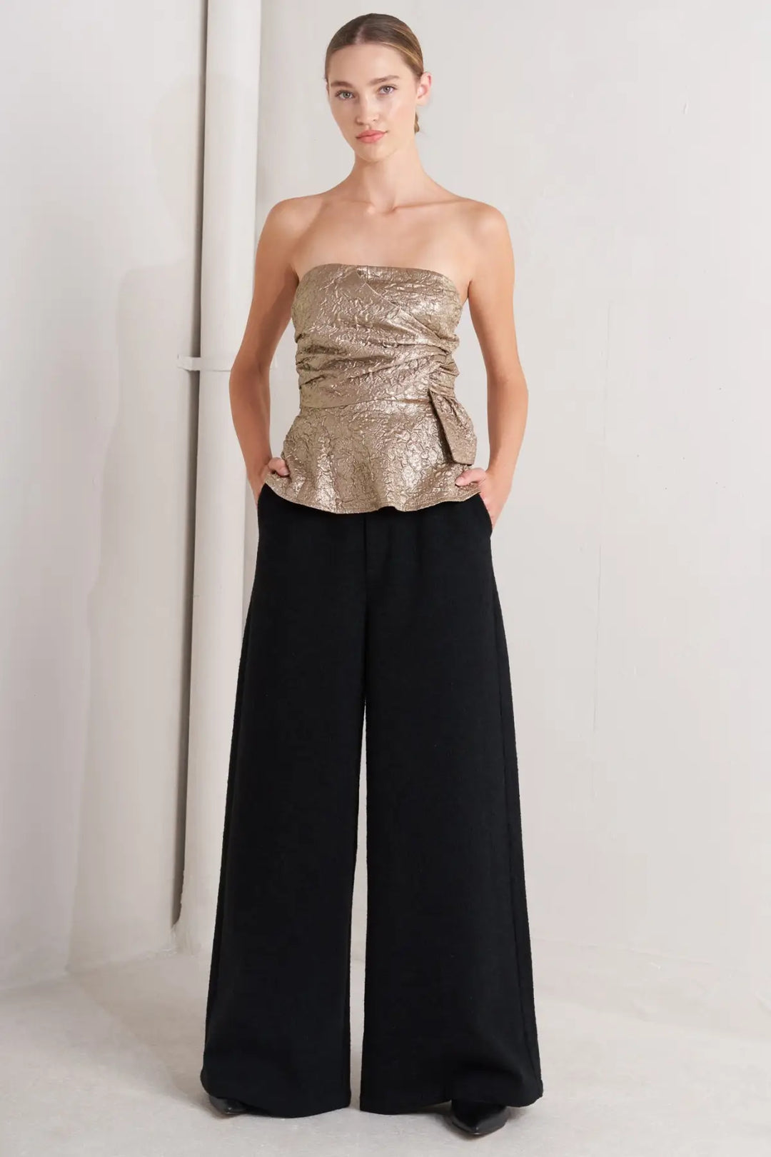 LIQUID GOLD WOVEN TOP - TOPS