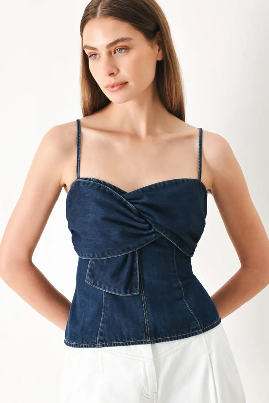 SWEET KISS DENIM TOP - TOPS