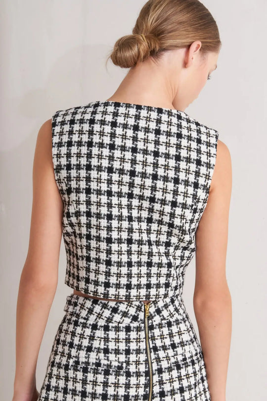 MONA CHECK TWEED VEST - TOPS