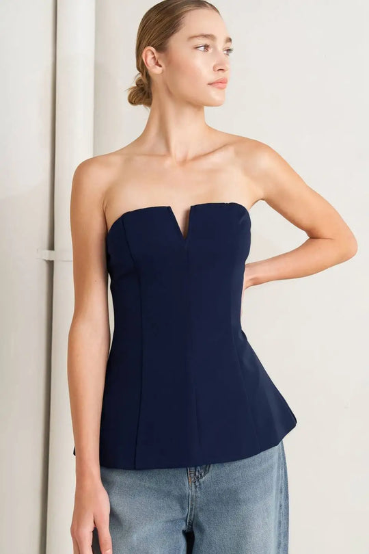 NOIR CONTOUR WOVEN TOP - NAVY / S - TOPS