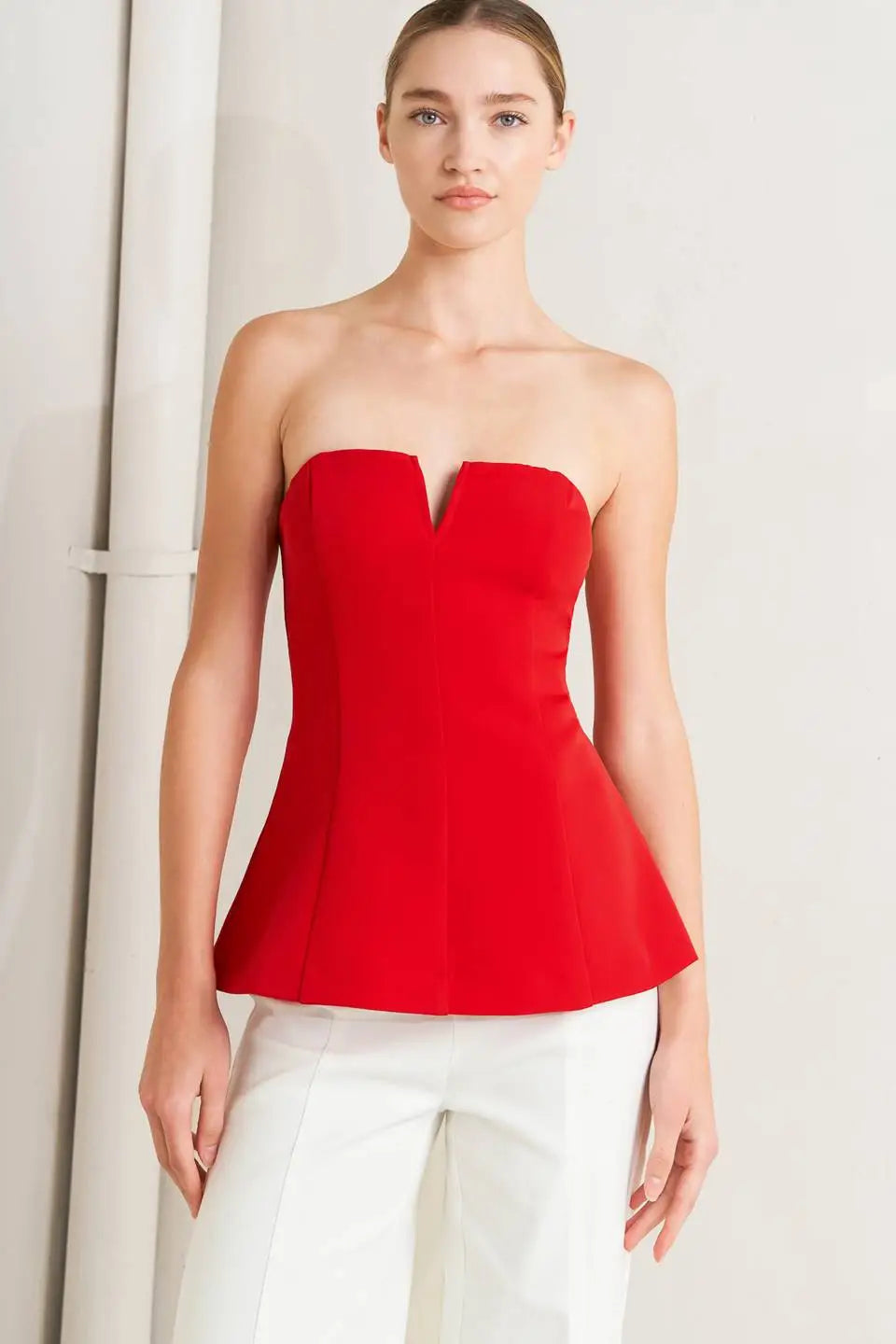 NOIR CONTOUR WOVEN TOP - RED / S - TOPS