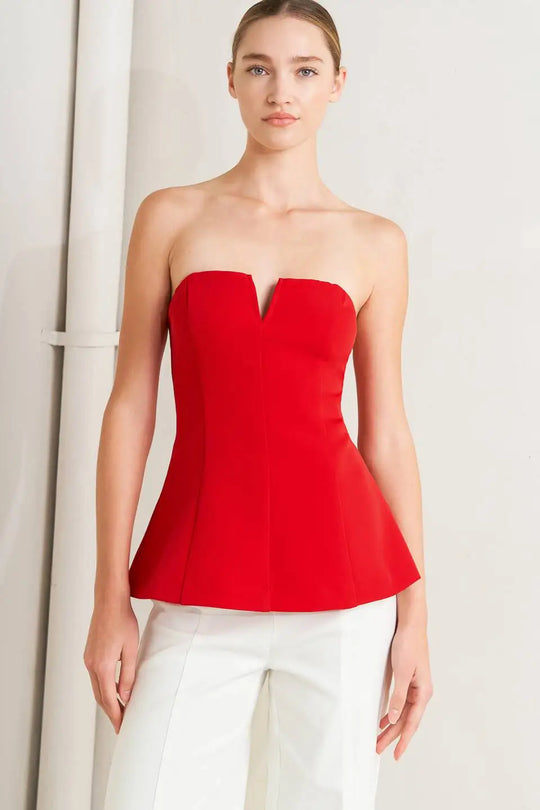 NOIR CONTOUR WOVEN TOP - RED / S - TOPS