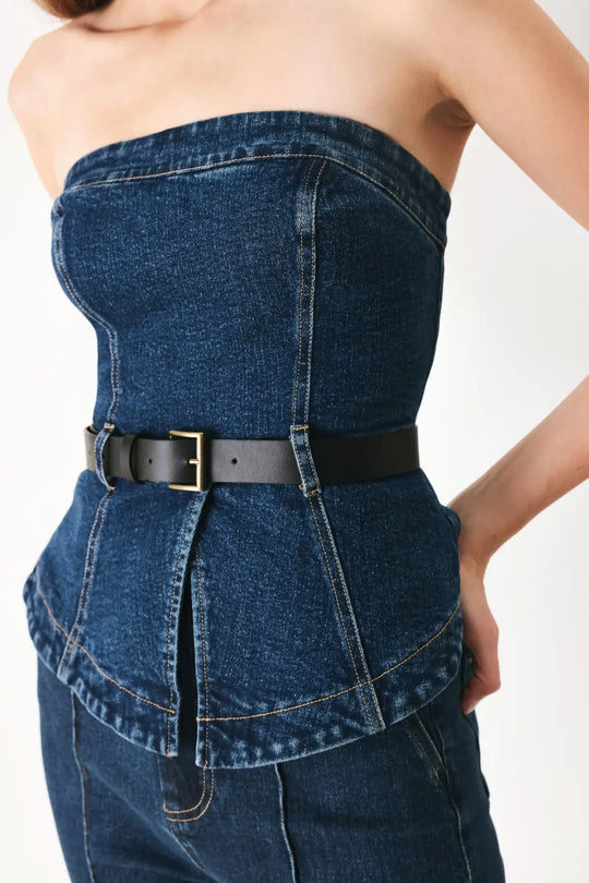 SKYLINE FLARE DENIM TUBE TOP - TOPS