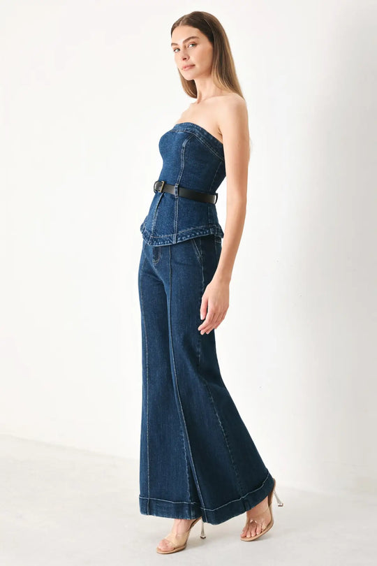 SKYLINE FLARE DENIM TUBE TOP - TOPS