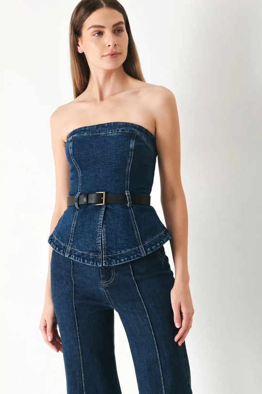 SKYLINE FLARE DENIM TUBE TOP - TOPS