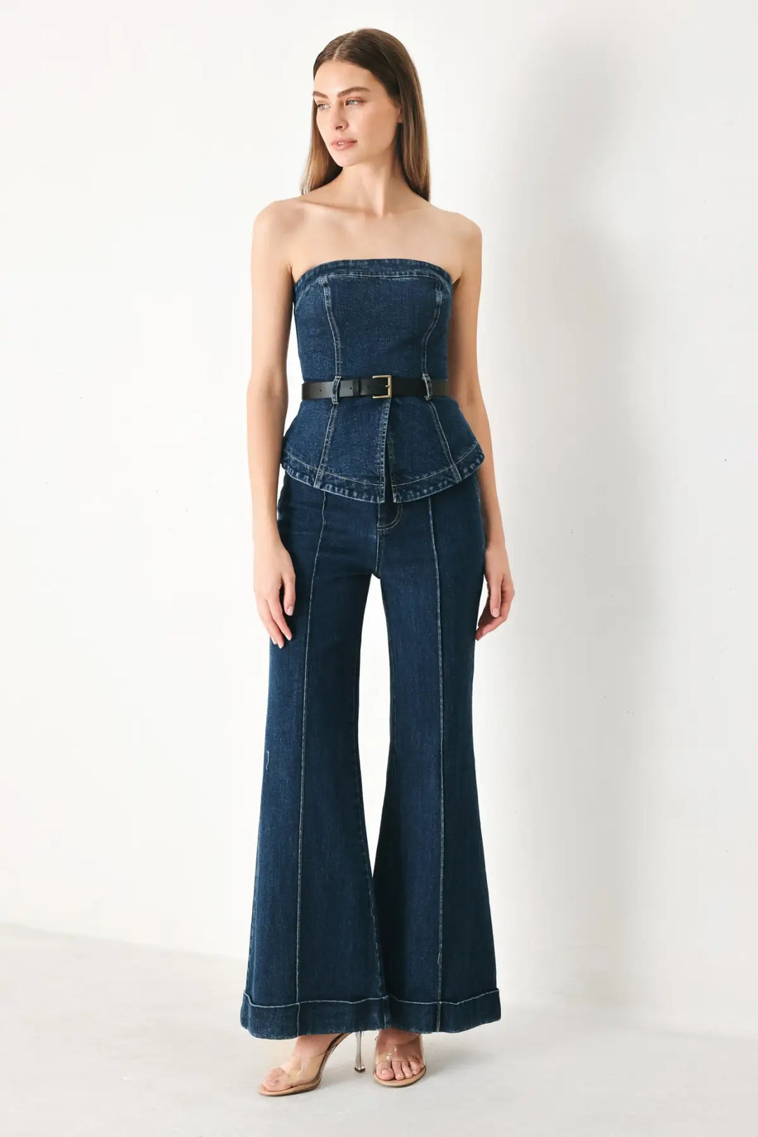 SKYLINE FLARE DENIM TUBE TOP - TOPS