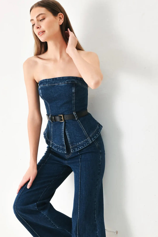 SKYLINE FLARE DENIM TUBE TOP - TOPS