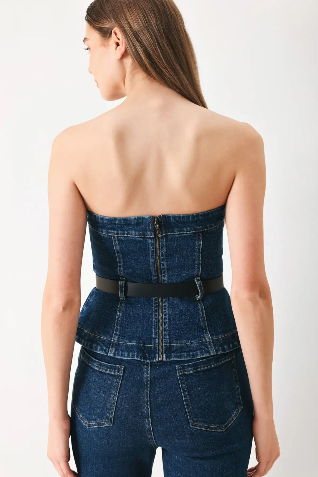 SKYLINE FLARE DENIM TUBE TOP - TOPS