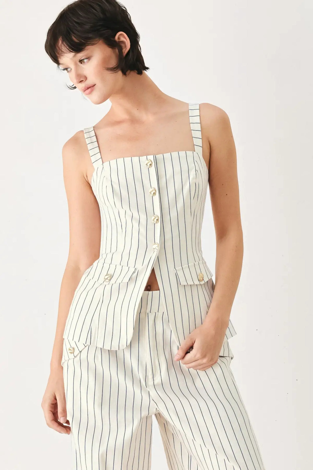 SUTTON STRIPE WOVEN TOP - TOPS