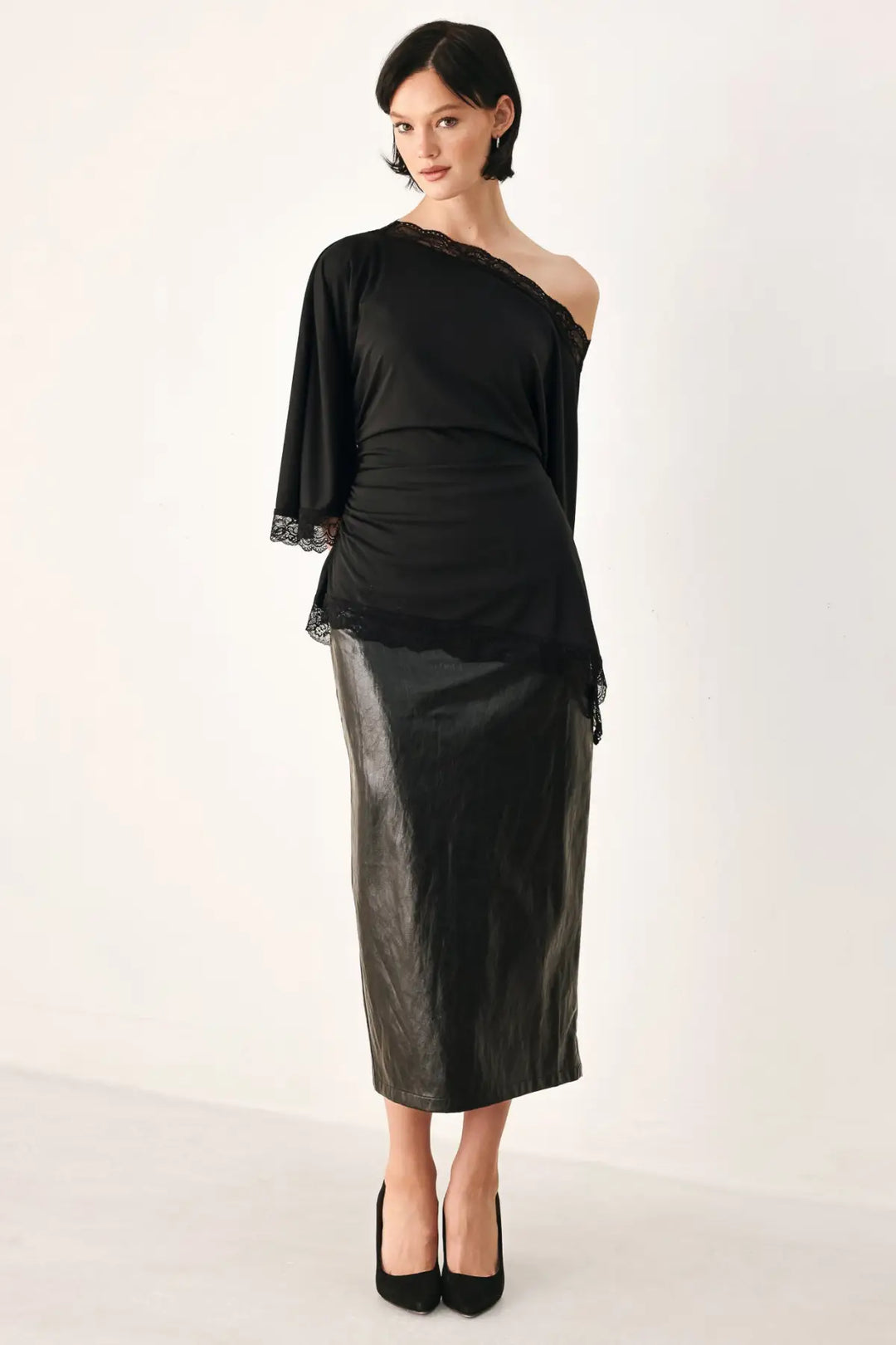 AFTER HOURS LACE TRIM ASYMMETRICAL TOP