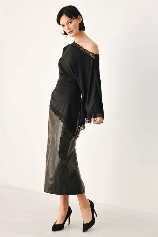 AFTER HOURS LACE TRIM ASYMMETRICAL TOP