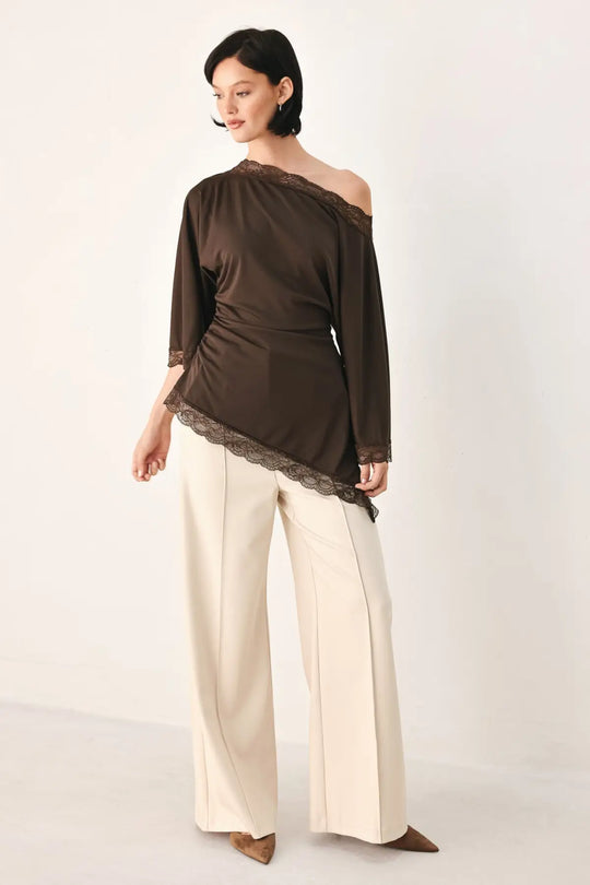 AFTER HOURS LACE TRIM ASYMMETRICAL TOP