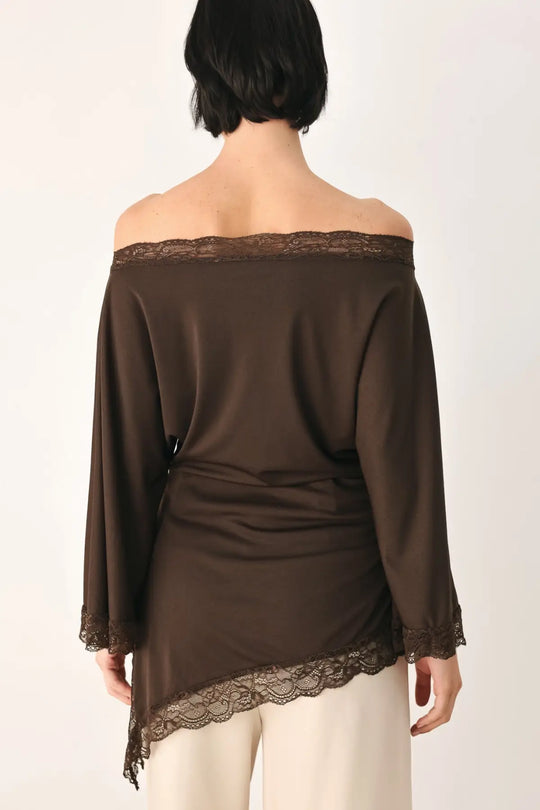 AFTER HOURS LACE TRIM ASYMMETRICAL TOP