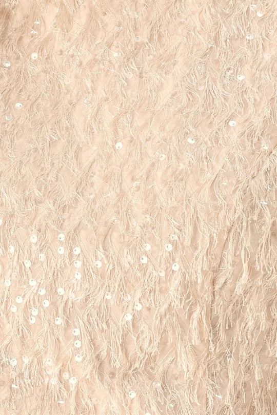 CHAMPAGNE WHISPER SEQUIN EYELASH MESH CROPPED TOP