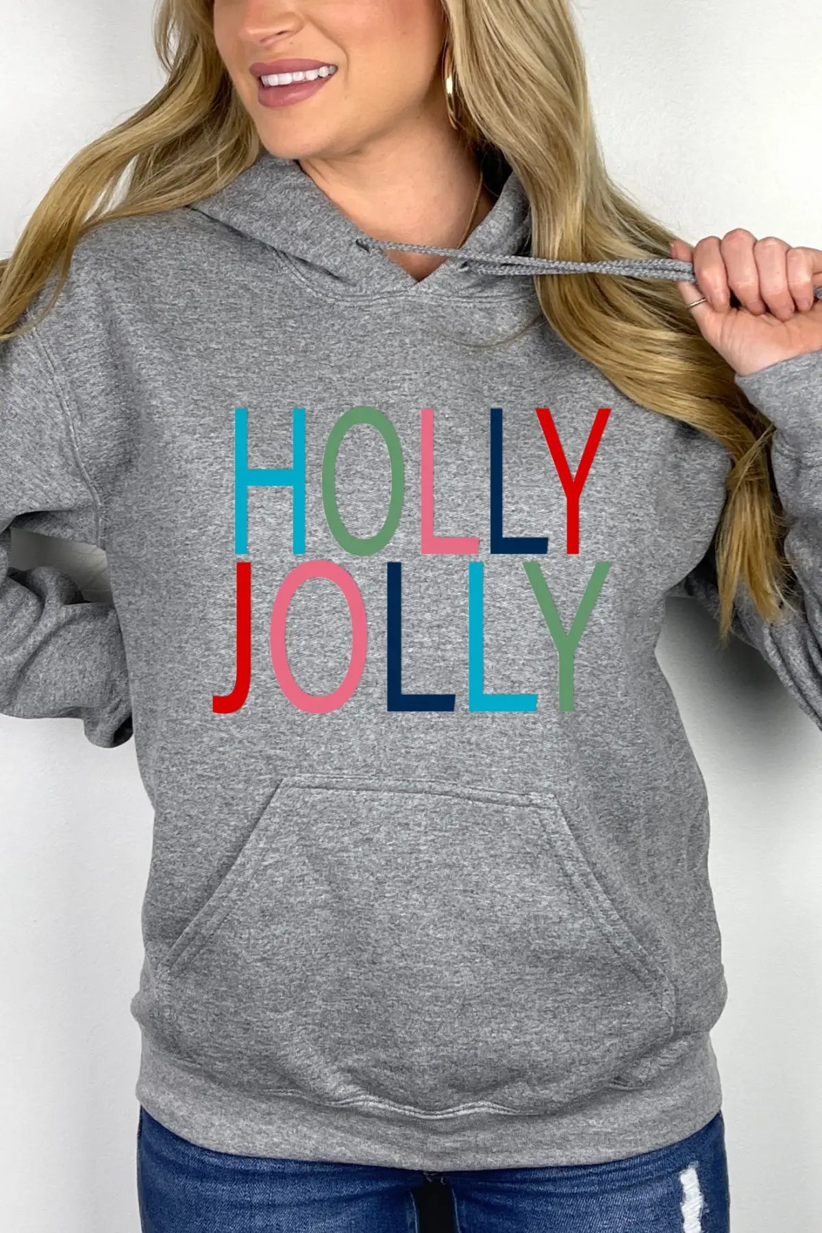 Holly Jolly Gray Hoodie - Tops