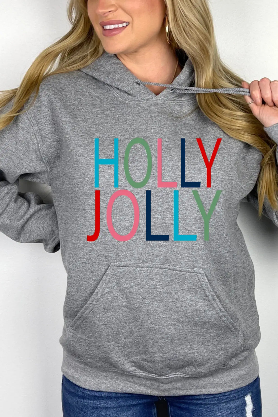 Holly Jolly Gray Hoodie - Tops