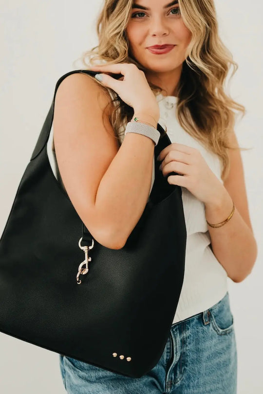 Haddie Hobo Vegan Leather Tote - Black - Tote Bag