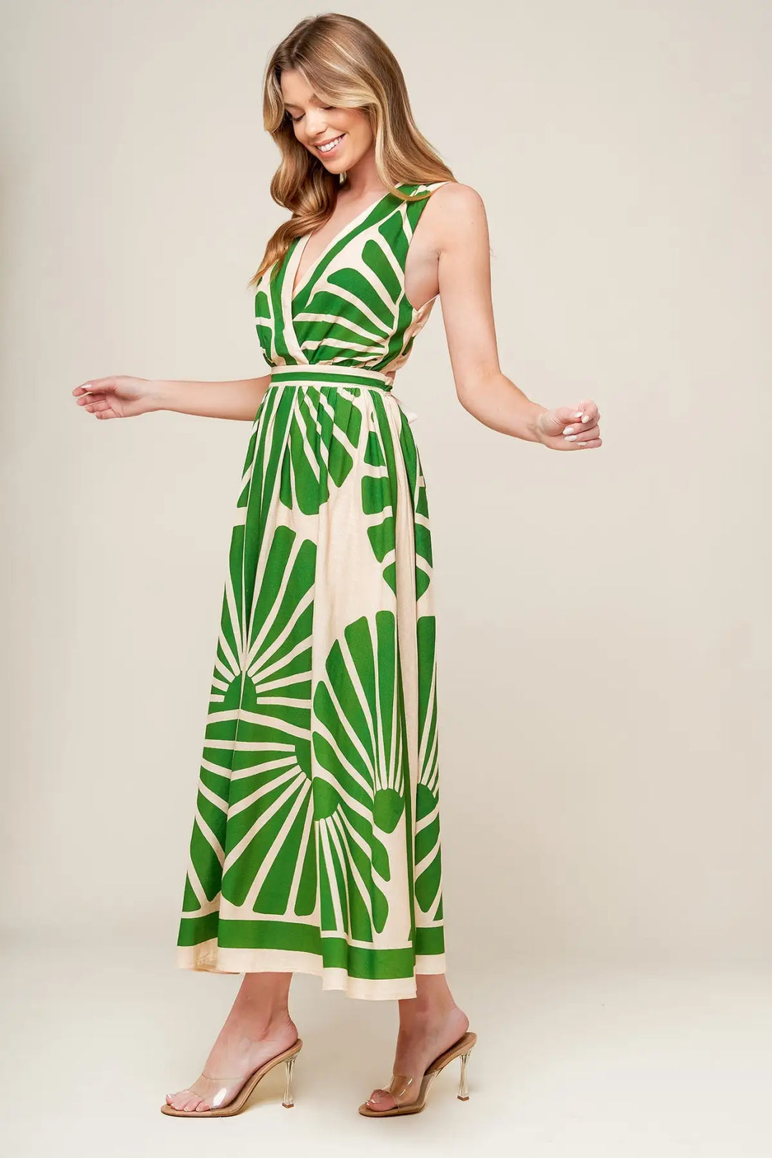 SWEPT ME OFF MY FEET GREEN WOVEN MIDI DRESS - DRESSES