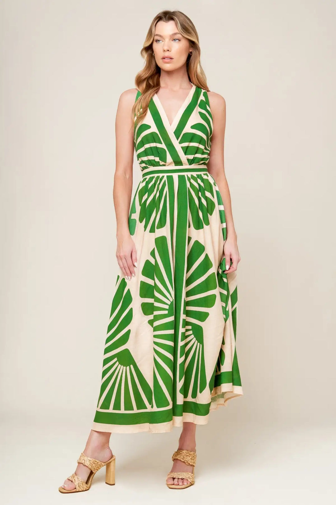 SWEPT ME OFF MY FEET GREEN WOVEN MIDI DRESS - DRESSES