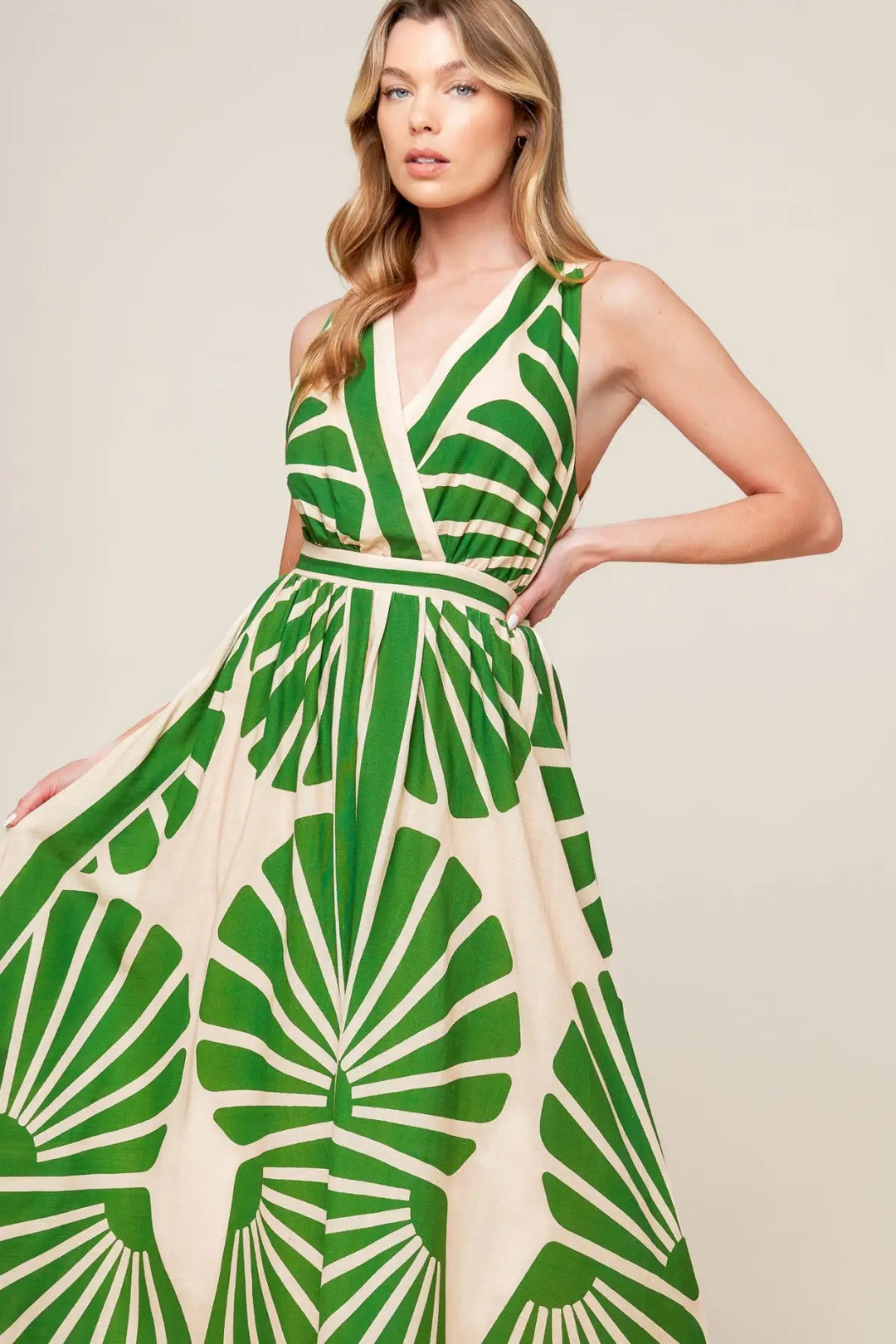 SWEPT ME OFF MY FEET GREEN WOVEN MIDI DRESS - DRESSES