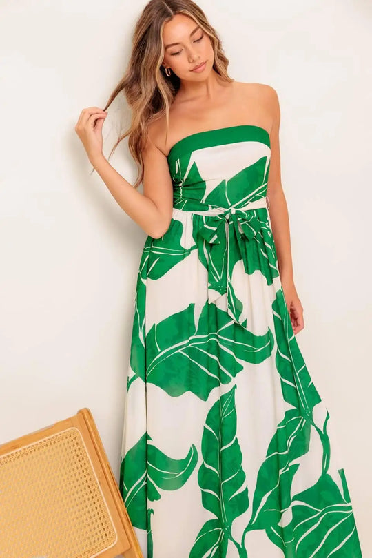 PURE MOMENT GREEN WOVEN ANKLE DRESS - DRESSES