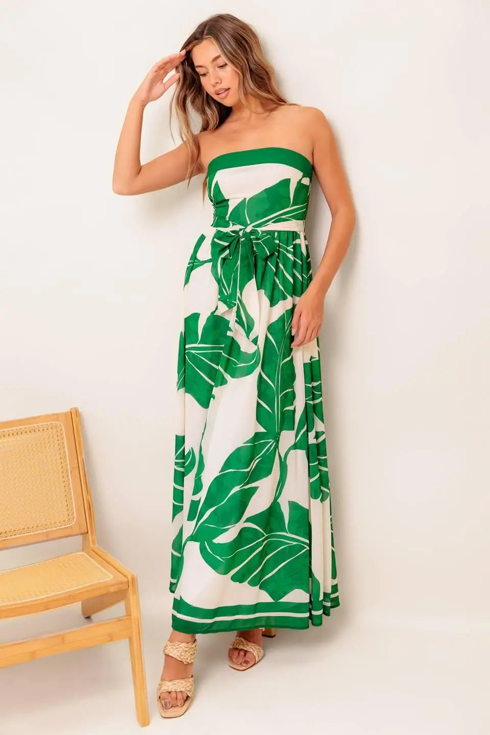 PURE MOMENT GREEN WOVEN ANKLE DRESS - DRESSES