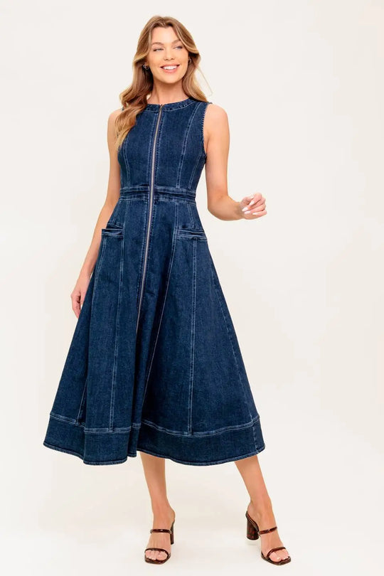 RAW BEAUTY DENIM MIDI DRESS - MEDIUM INDIGO / S - DRESSES