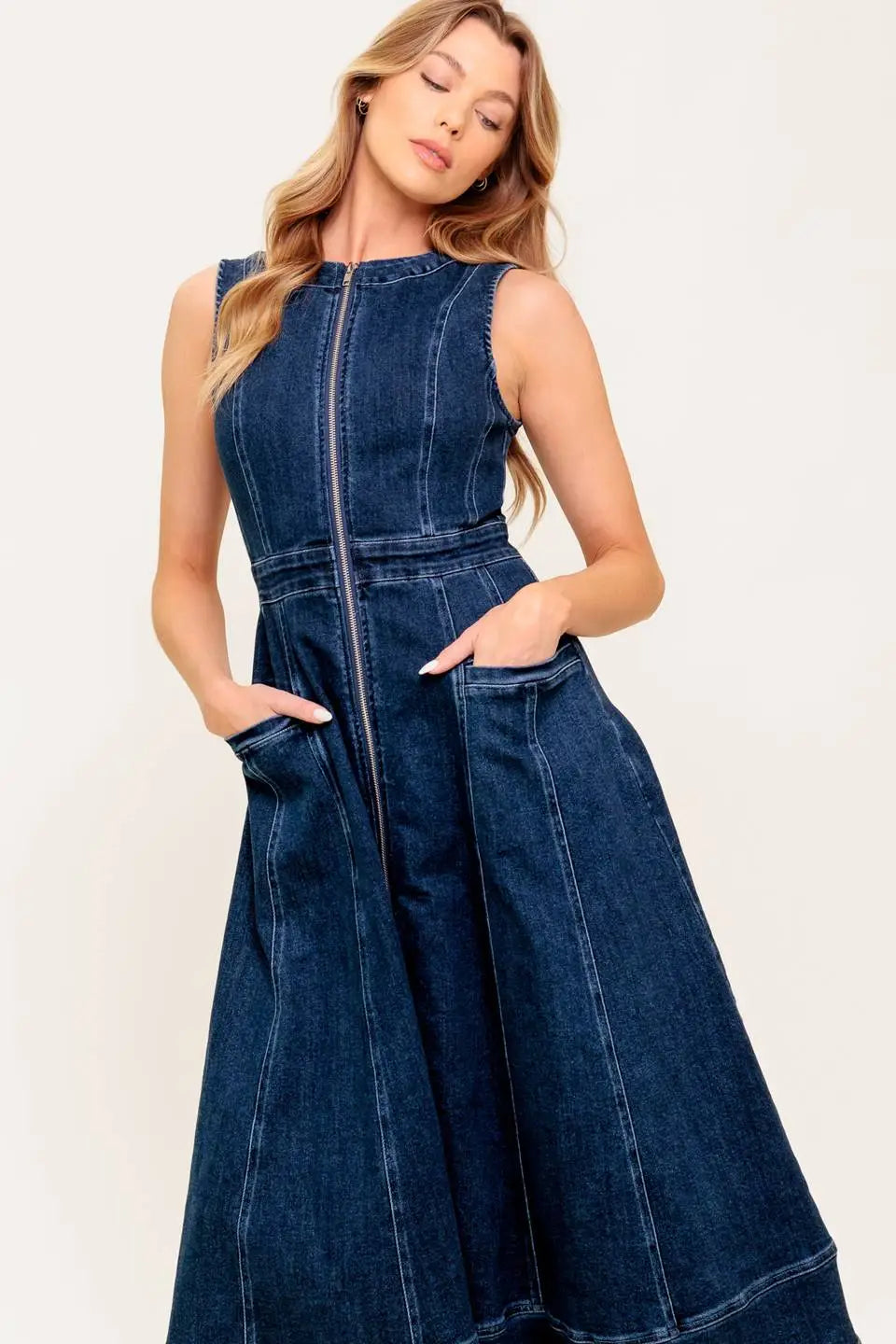 RAW BEAUTY DENIM MIDI DRESS - DRESSES