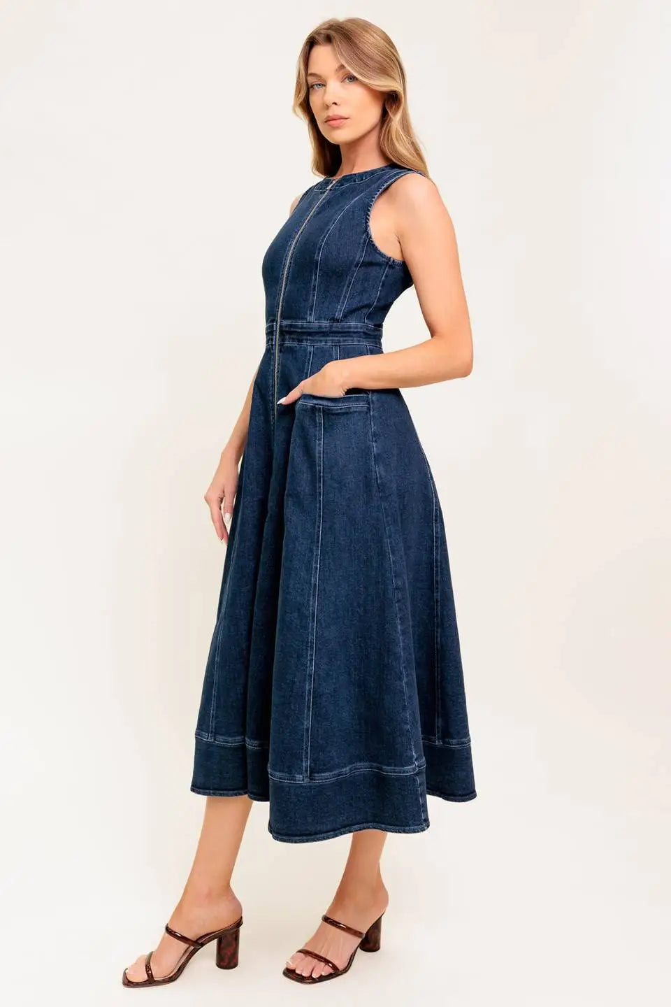 RAW BEAUTY DENIM MIDI DRESS - DRESSES