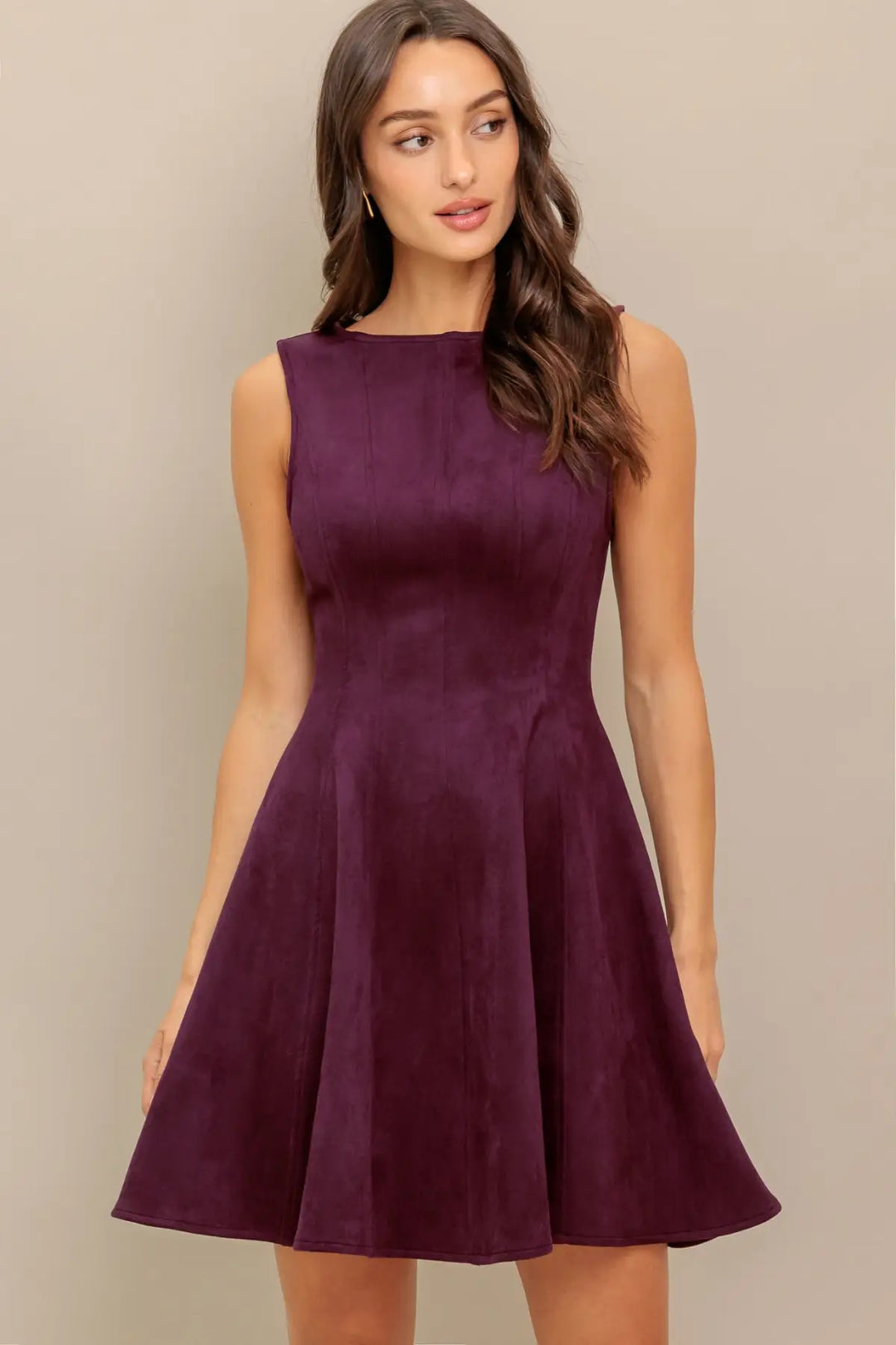 WINE IN THE SUN FAUX SUEDE MINI DRESS - DRESSES