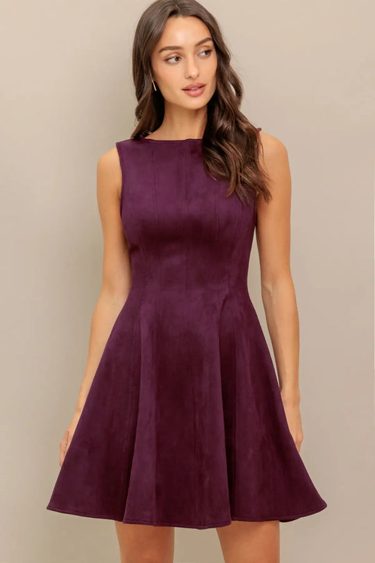 WINE IN THE SUN FAUX SUEDE MINI DRESS - DRESSES