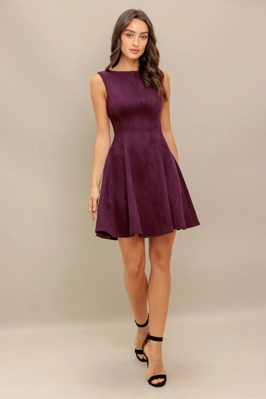WINE IN THE SUN FAUX SUEDE MINI DRESS - DRESSES